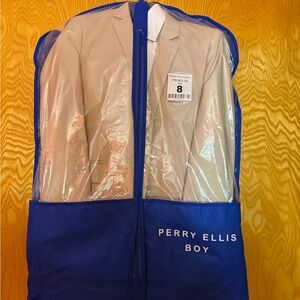 Perry Ellis Light Beige 3 piece suit with shirt and tie. Size 8